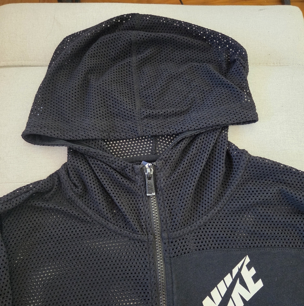 Nike Vintage Y2K Mesh Full Zip Black Hoodie Womens Medium Sweatshirt Streetwear - Picture 8 of 16